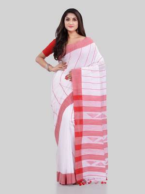Red woven cotton saree with blouse 2