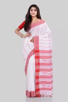 Red woven cotton saree with blouse