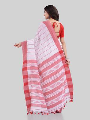 Red woven cotton saree with blouse 3