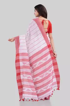 Red woven cotton saree with blouse