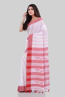Red woven cotton saree with blouse