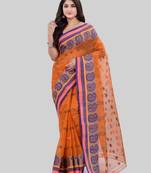 Orange Woven Cotton Saree Without Blouse