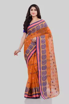 Orange Woven Cotton Saree Without Blouse