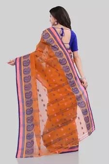 Orange Woven Cotton Saree Without Blouse