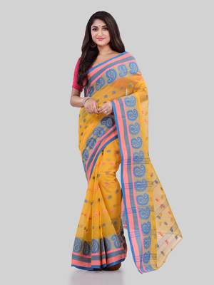 Yellow woven cotton saree  1