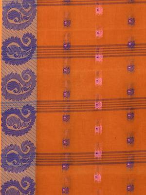 Orange Woven Cotton Saree Without Blouse 5