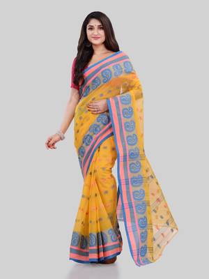 Yellow woven cotton saree  2