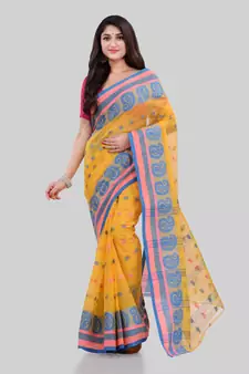 Yellow woven cotton saree 