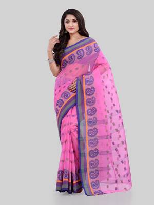 Pink Woven Cotton Saree Without Blouse 1