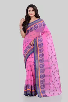 Pink Woven Cotton Saree Without Blouse