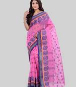 Pink Woven Cotton Saree Without Blouse