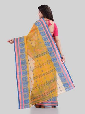Yellow woven cotton saree  3