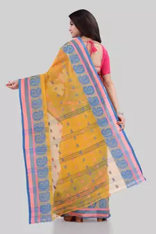 Yellow woven cotton saree 