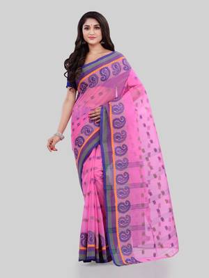 Pink Woven Cotton Saree Without Blouse 2