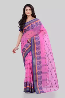 Pink Woven Cotton Saree Without Blouse
