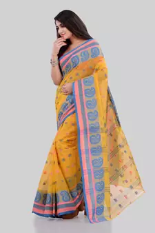 Yellow woven cotton saree 