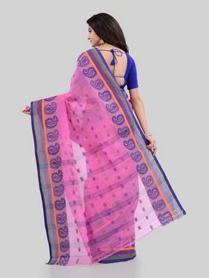 Pink Woven Cotton Saree Without Blouse 3