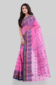 Pink Woven Cotton Saree Without Blouse