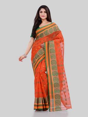 Orange  woven cotton saree  1