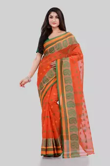 Orange  woven cotton saree 