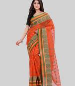 Orange  woven cotton saree 