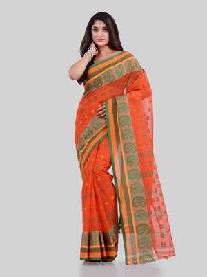 Orange  woven cotton saree  2