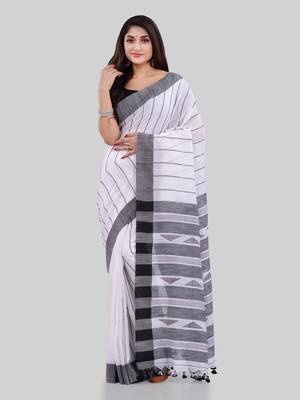 Black woven cotton saree with blouse 1