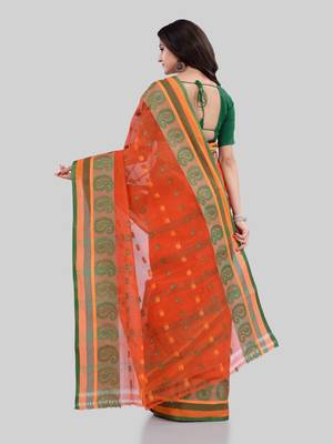 Orange  woven cotton saree  3