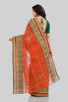 Orange  woven cotton saree 