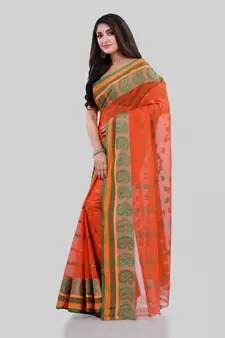 Orange  woven cotton saree 