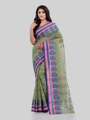 Green woven cotton saree  1