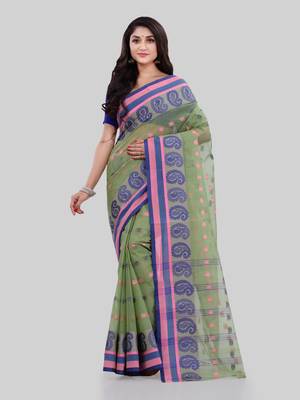 Green woven cotton saree  2