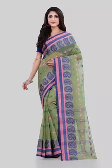 Green woven cotton saree 
