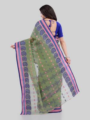 Green woven cotton saree  3