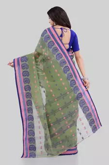 Green woven cotton saree 