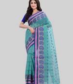 Turquoise Woven Cotton Saree Without Blouse