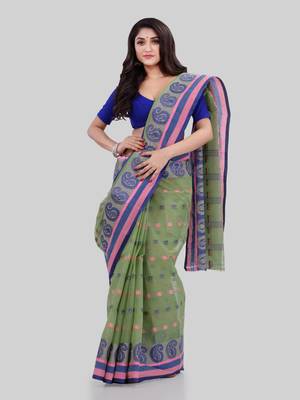 Green woven cotton saree  4