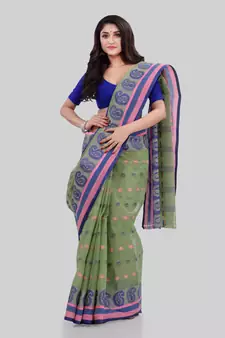 Green woven cotton saree 