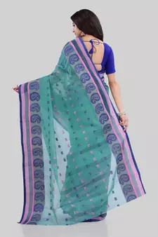 Turquoise Woven Cotton Saree Without Blouse