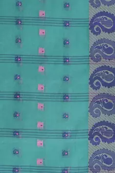 Turquoise Woven Cotton Saree Without Blouse