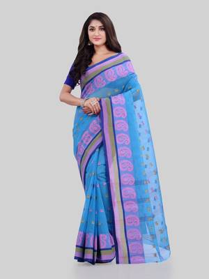 Blue woven cotton saree  1