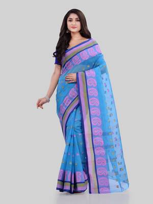 Blue woven cotton saree  2