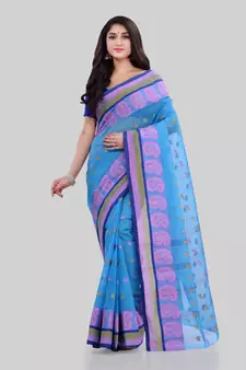 Blue woven cotton saree 