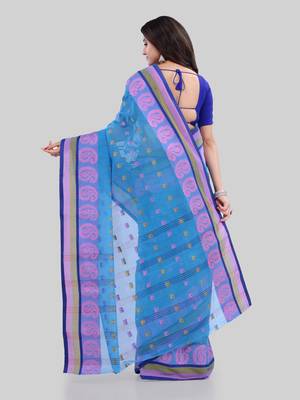 Blue woven cotton saree  3