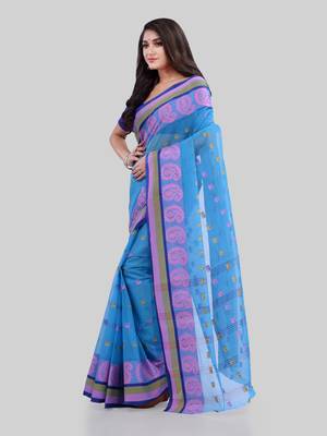 Blue woven cotton saree  4