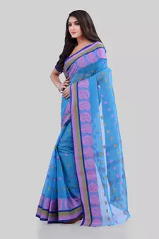 Blue woven cotton saree 