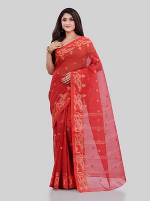 Red woven cotton saree  1