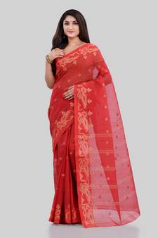 Red woven cotton saree 