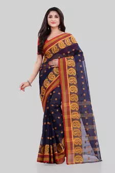 Blue woven cotton saree 