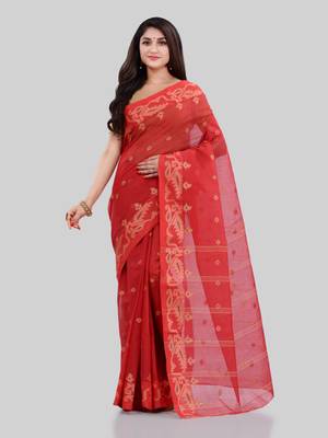 Red woven cotton saree  2